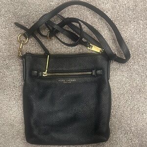 Marc Jacobs Black Leather Crossbody Bag with Gold Accents